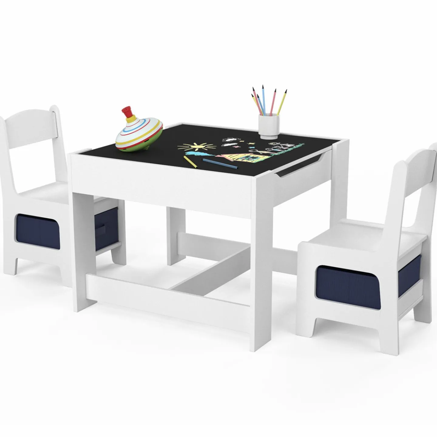 Table à dessin pour enfant avec 2 chaises et bacs de rangement*IDMarket