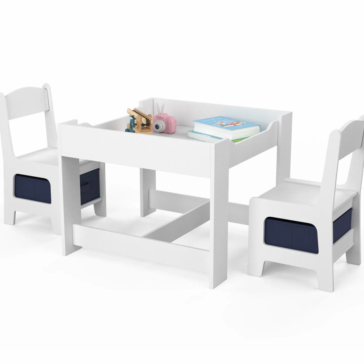Table à dessin pour enfant avec 2 chaises et bacs de rangement*IDMarket