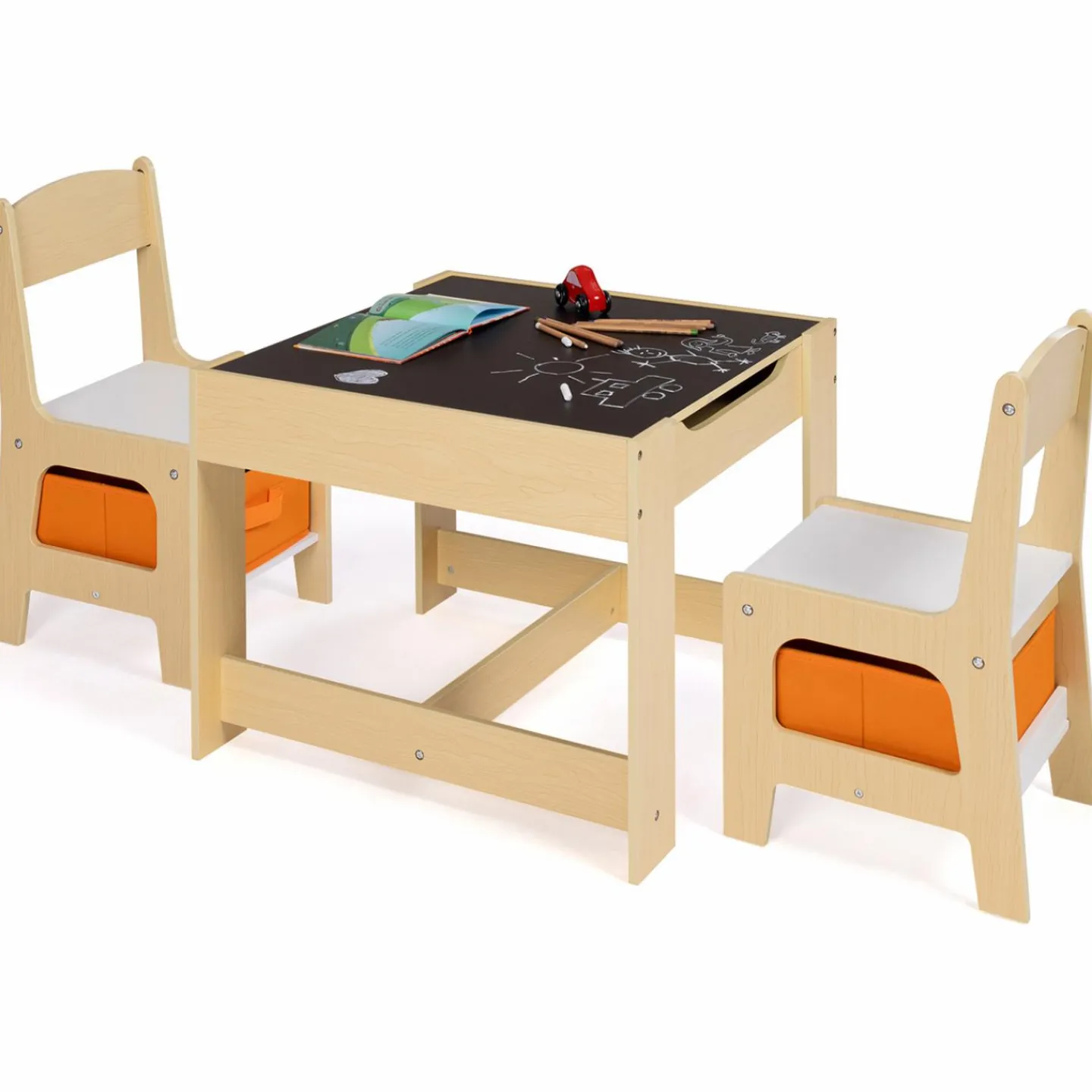 Table à dessin réversible pour enfant avec 2 chaises et bacs de rangement*IDMarket Discount