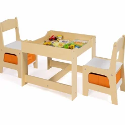 Table à dessin réversible pour enfant avec 2 chaises et bacs de rangement*IDMarket Discount