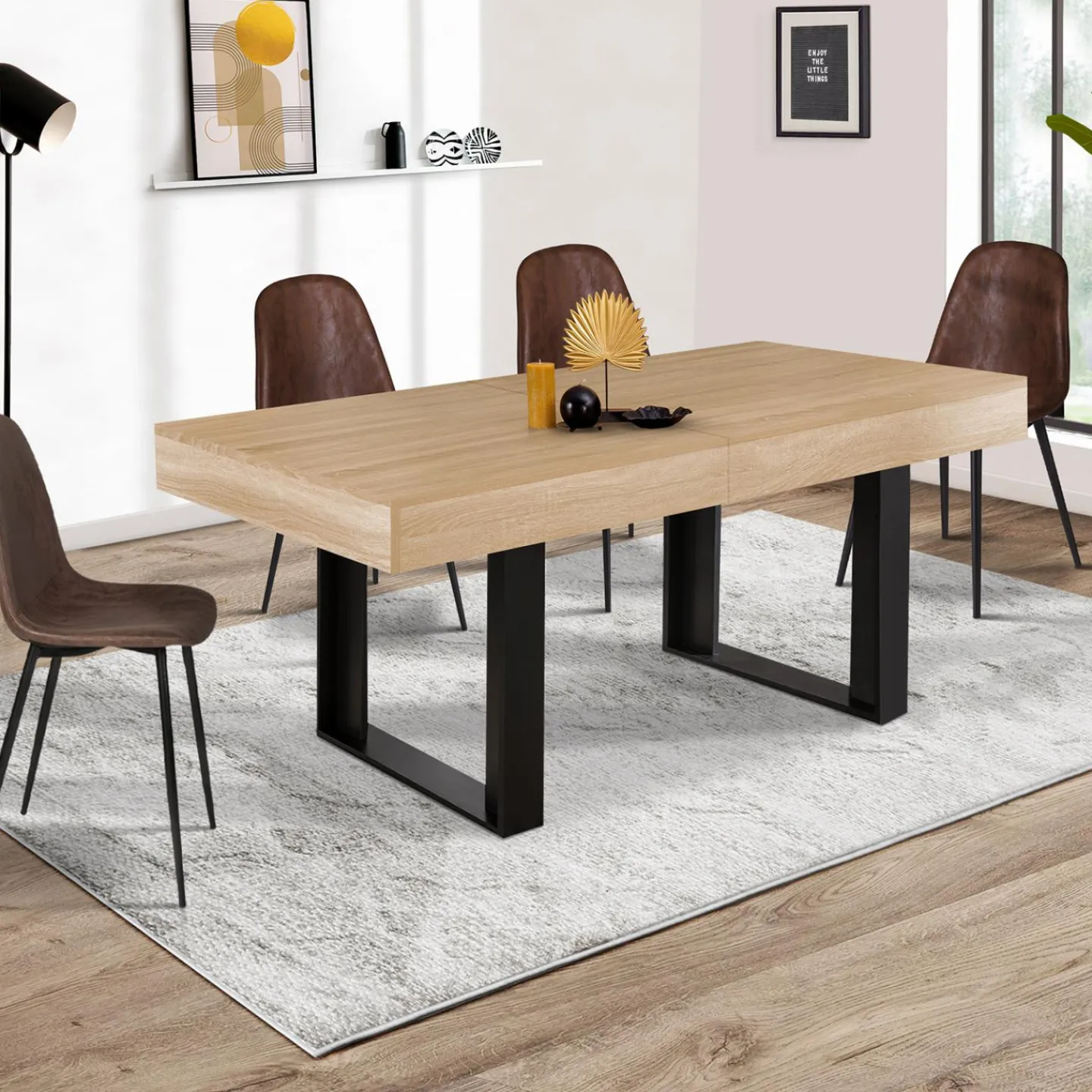 Table à manger 4 à 8 personnes bois et noir*IDMarket Outlet