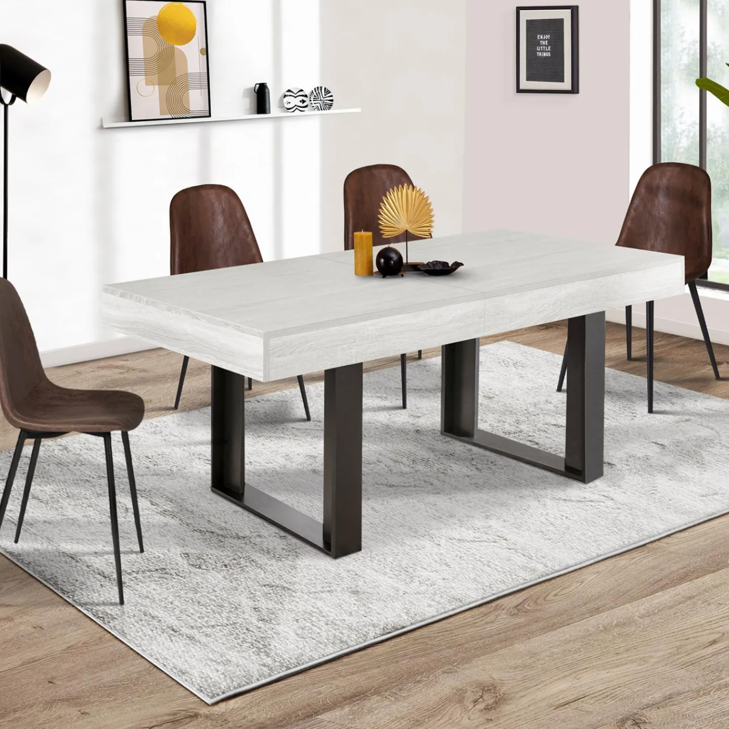 Table à manger 4 à 8 personnes bois gris et pieds gris foncé*IDMarket Hot