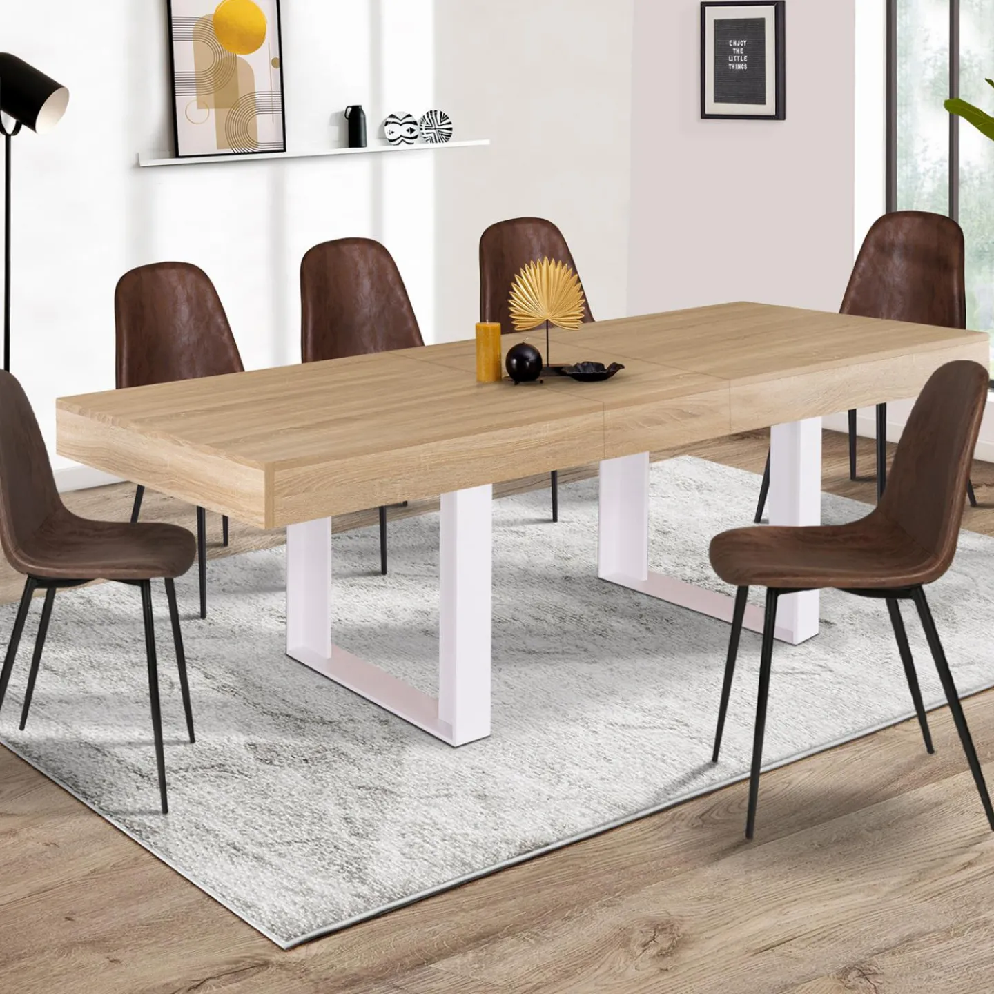 Table à manger 6 à 10 personnes bois et blanc*IDMarket Online