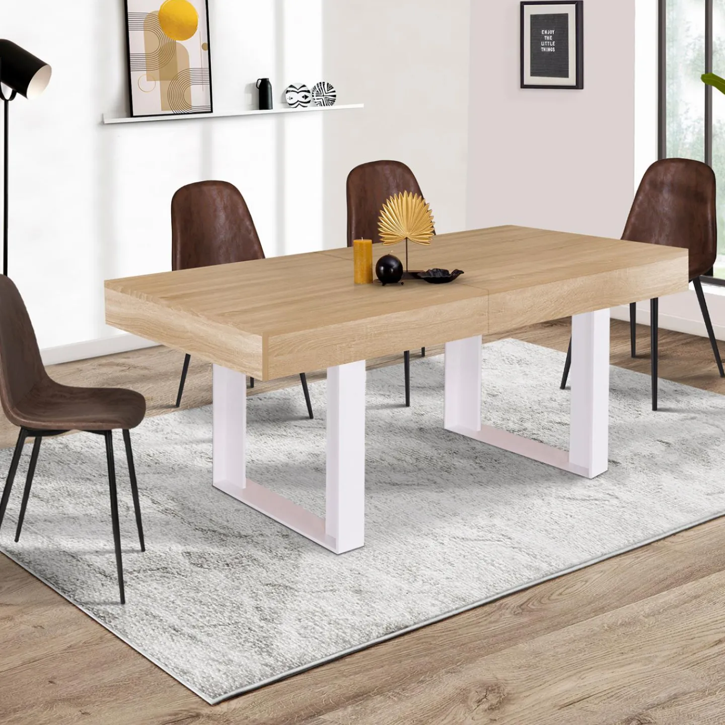 Table à manger 6 à 10 personnes bois et blanc*IDMarket Online