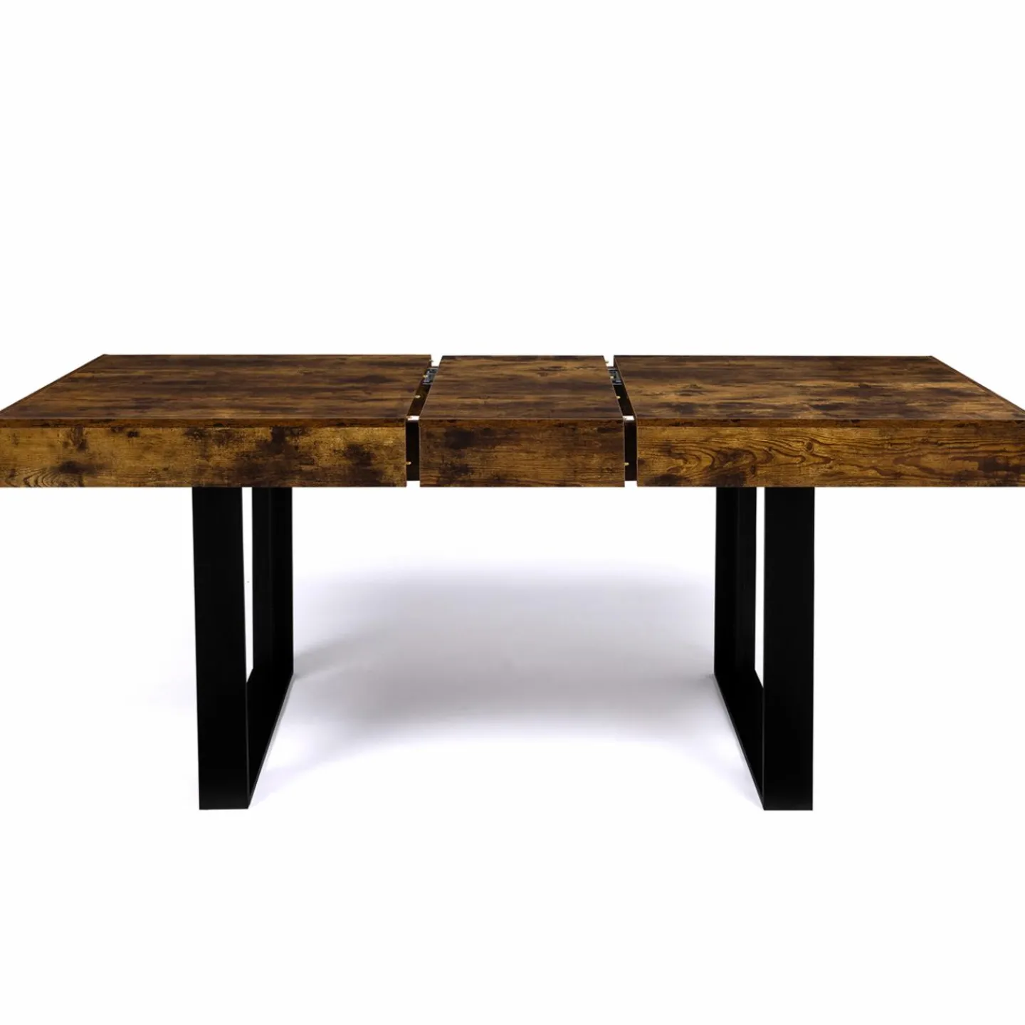 Table à manger 4 à 8 personnes bois effet vieilli et pieds noirs*IDMarket