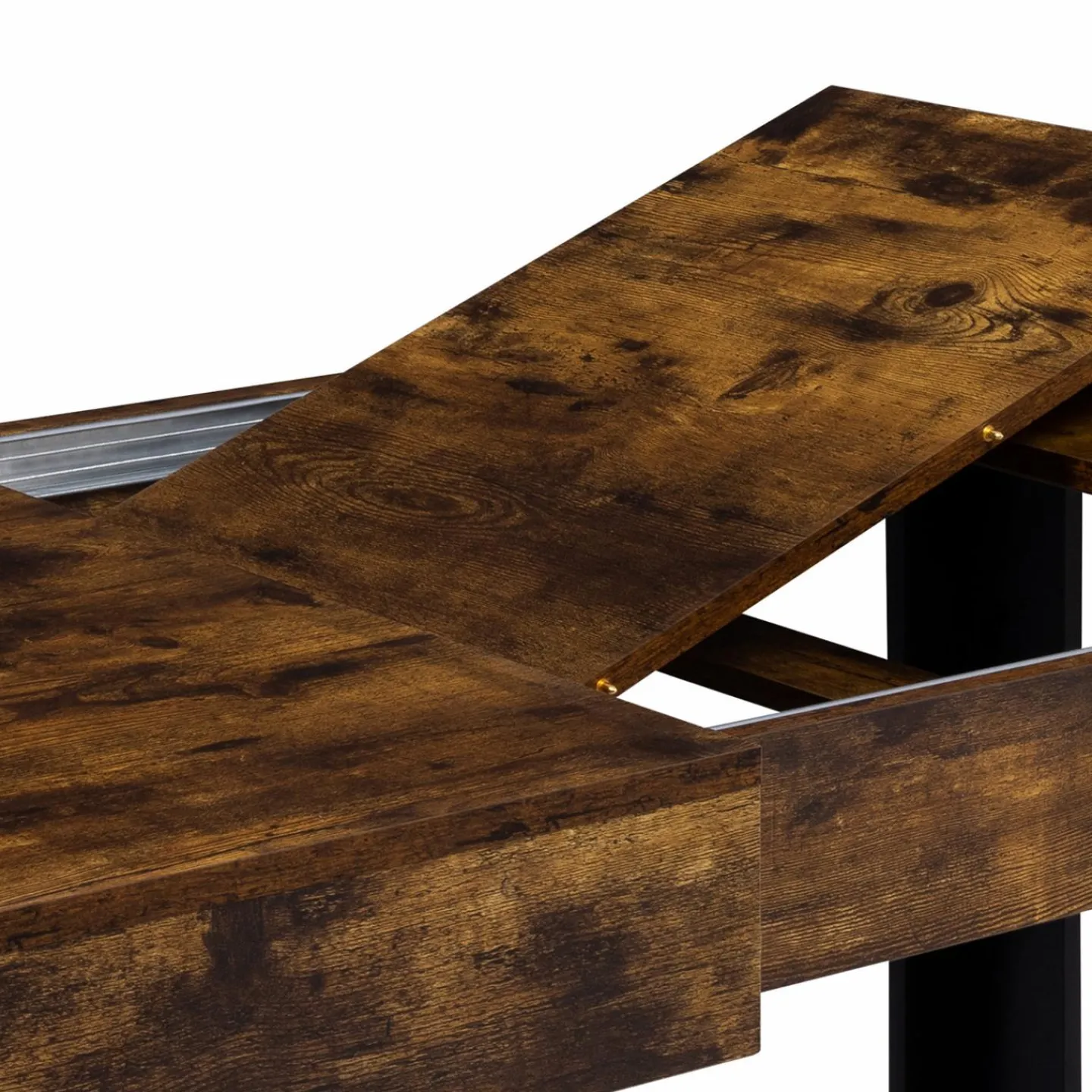 Table à manger 4 à 8 personnes bois effet vieilli et pieds noirs*IDMarket