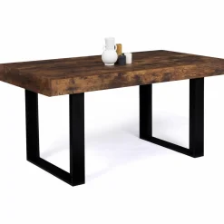 Table à manger 6 personnes bois effet vieilli et noir*IDMarket Outlet