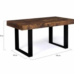 Table à manger 6 personnes bois effet vieilli et noir*IDMarket Outlet