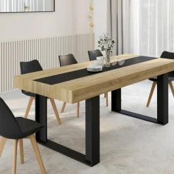 Table à manger 10 personnes en bois avec bande centrale noire*IDMarket