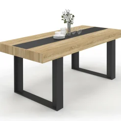 Table à manger 10 personnes en bois avec bande centrale noire*IDMarket