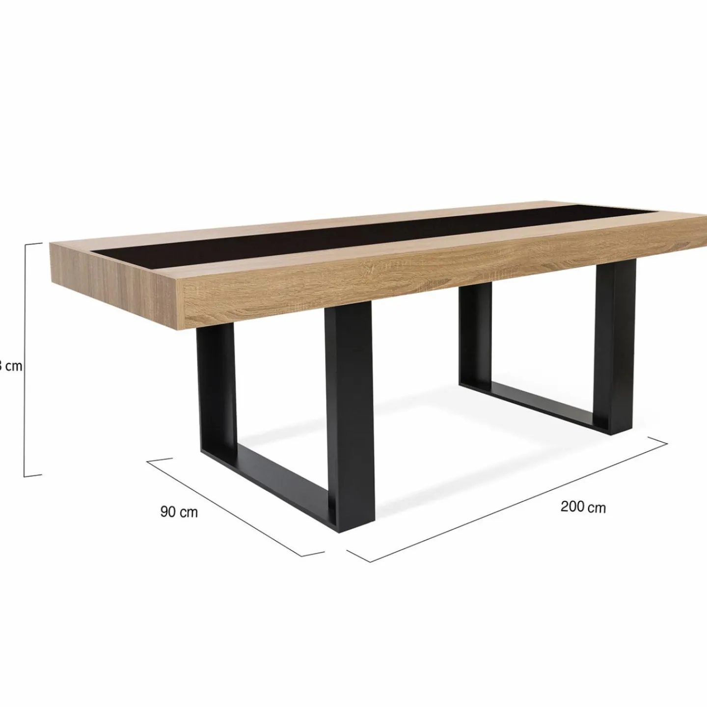 Table à manger 10 personnes en bois avec bande centrale noire*IDMarket