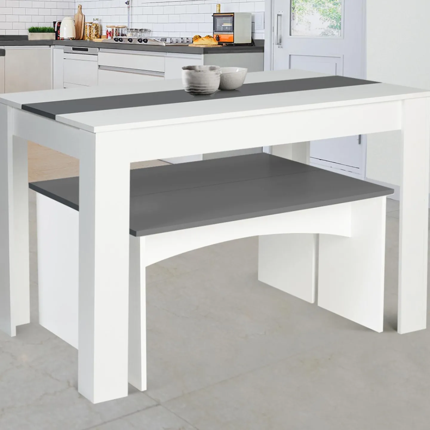 Table à manger avec banc 4 personnes*IDMarket Hot