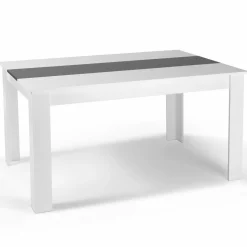 Table à manger blanche et grise 140 cm avec 6 chaises grises liseré blanc*IDMarket Discount