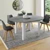 Table à manger blanche et plateau effet béton extensible ronde*IDMarket