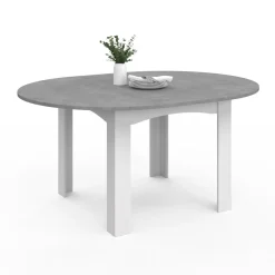 Table à manger blanche et plateau effet béton extensible ronde*IDMarket