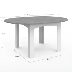 Table à manger blanche et plateau effet béton extensible ronde*IDMarket
