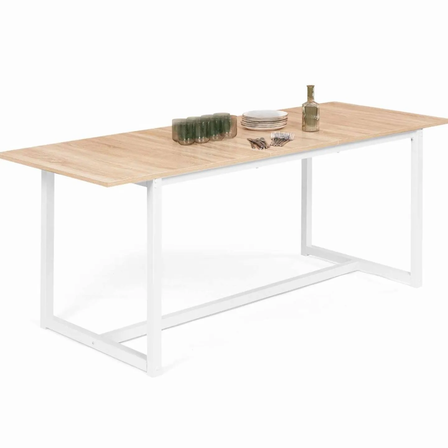 Table à manger blanche et bois extensible style industriel*IDMarket Outlet
