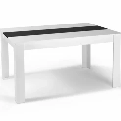 Table à manger blanche et noire 140 cm et 6 chaises noires liseré blanc*IDMarket Online