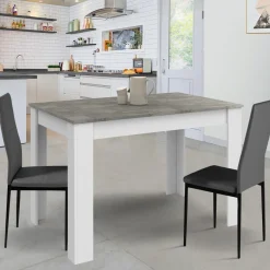 Table à manger blanche rectangle plateau effet béton 4 personnes*IDMarket Best