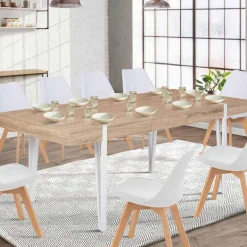 Table à manger bois clair extensible 6-10 personnes avec pied épingle*IDMarket New