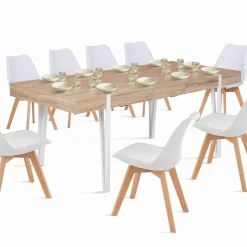 Table à manger bois clair extensible 6-10 personnes avec pied épingle*IDMarket New