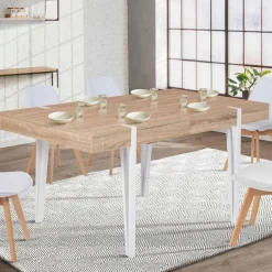 Table à manger bois clair extensible 6-10 personnes avec pied épingle*IDMarket New