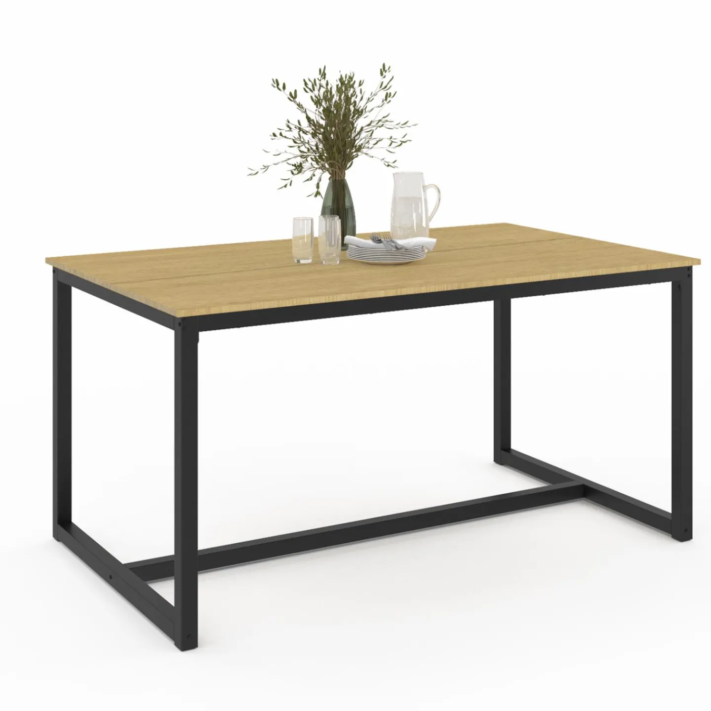 Table à manger bois et métal noir 150 cm*IDMarket