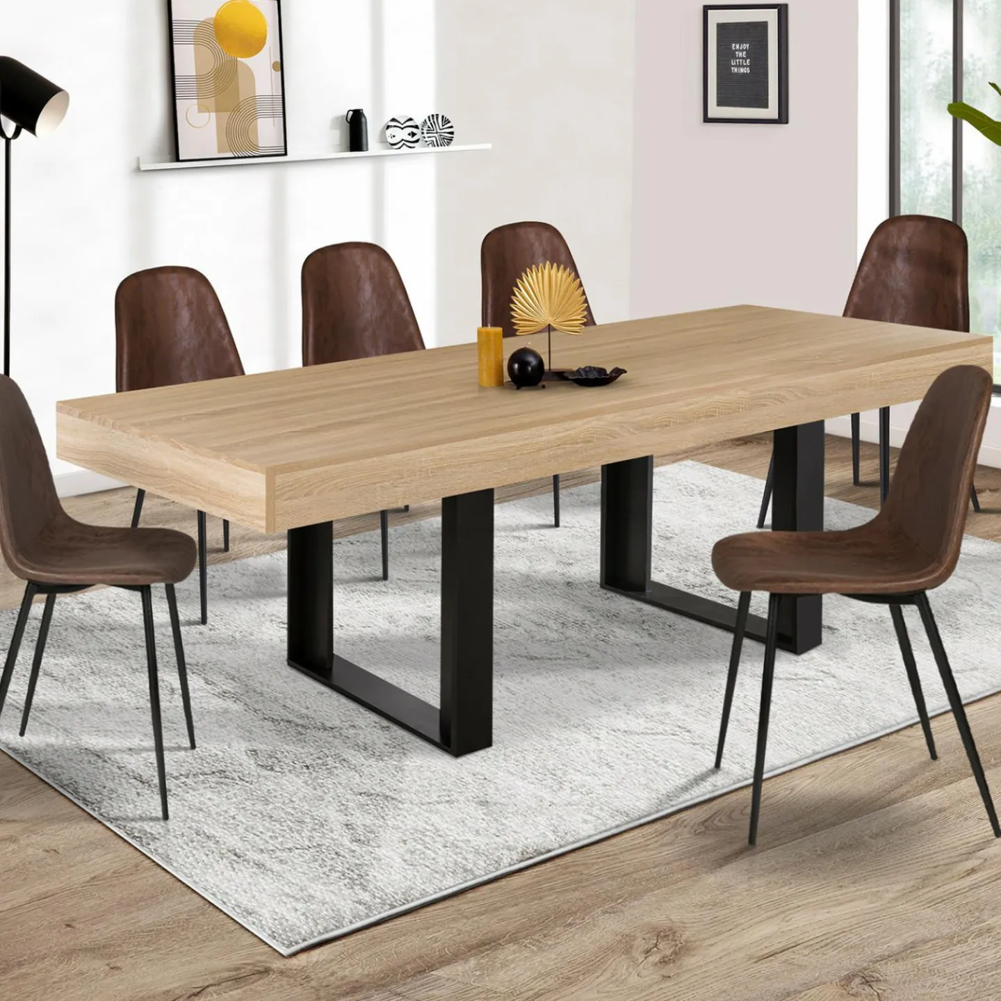 Table à manger bois et noir 200 cm*IDMarket Discount