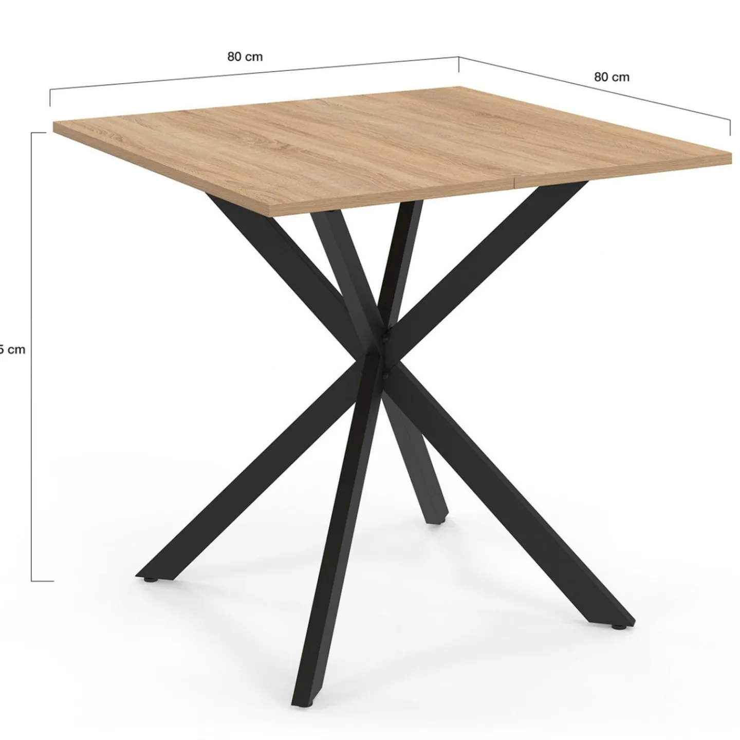 Table à manger carrée 80 cm 4 personnes en bois et pied araignée en métal noir*IDMarket Clearance