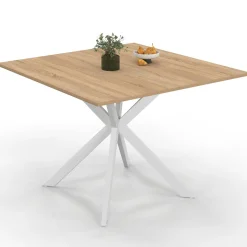 Table à manger carrée 110 cm 8 personnes plateau en bois avec pied araignée en métal blanc*IDMarket Hot