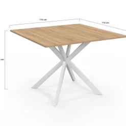Table à manger carrée 110 cm 8 personnes plateau en bois avec pied araignée en métal blanc*IDMarket Hot