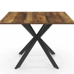 Table à manger carrée 110 cm 8 personnes plateau en bois foncé avec pied araignée en métal noir*IDMarket