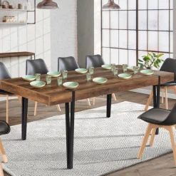 Table à manger effet bois vieilli et métal noir 200 cm 10 personnes*IDMarket Hot