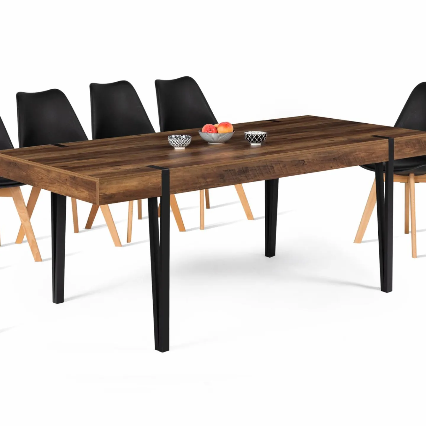Table à manger effet bois vieilli et métal noir 200 cm 10 personnes*IDMarket Hot
