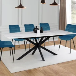 Table à manger extensible effet marbre blanc*IDMarket Best
