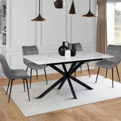 Table à manger extensible effet marbre blanc*IDMarket Best