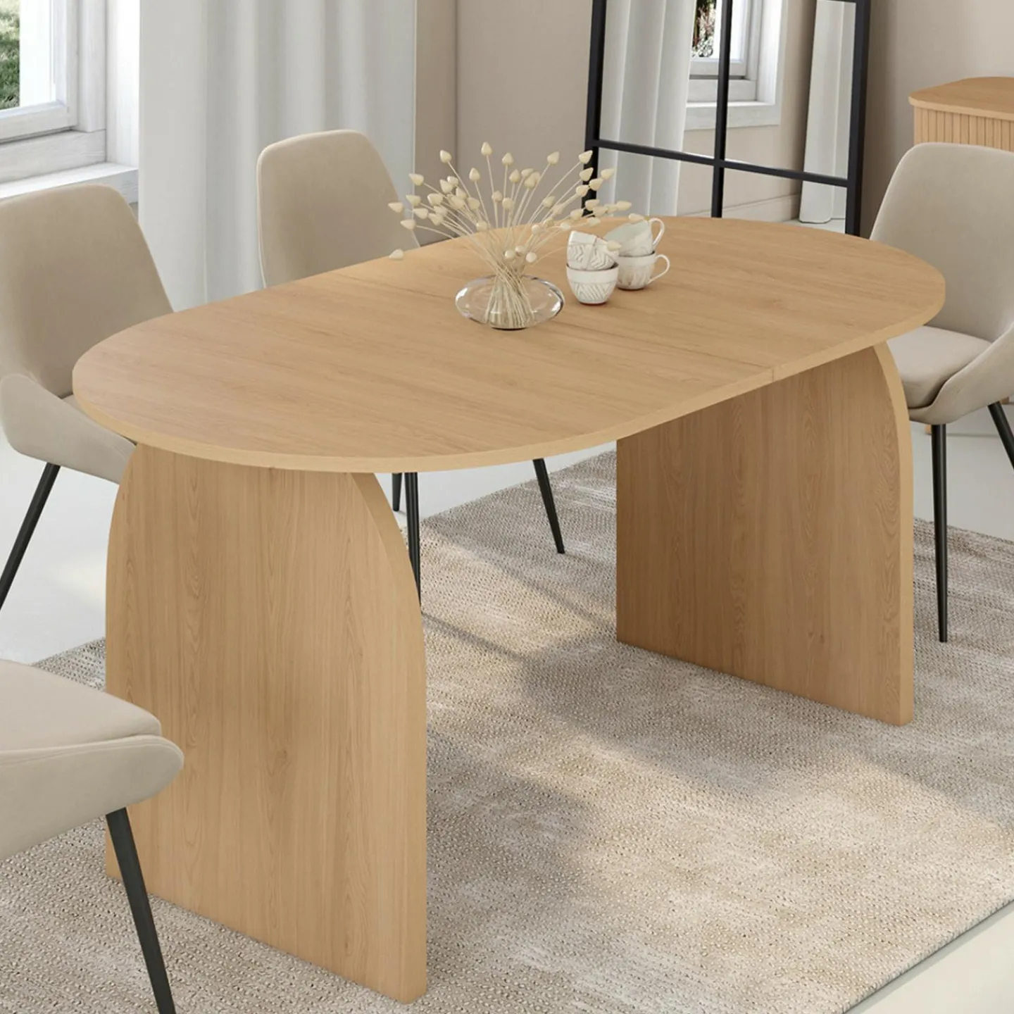Table à manger extensible ovale 6-10 personnes 160 - 200 cm en bois façon hêtre*IDMarket Clearance
