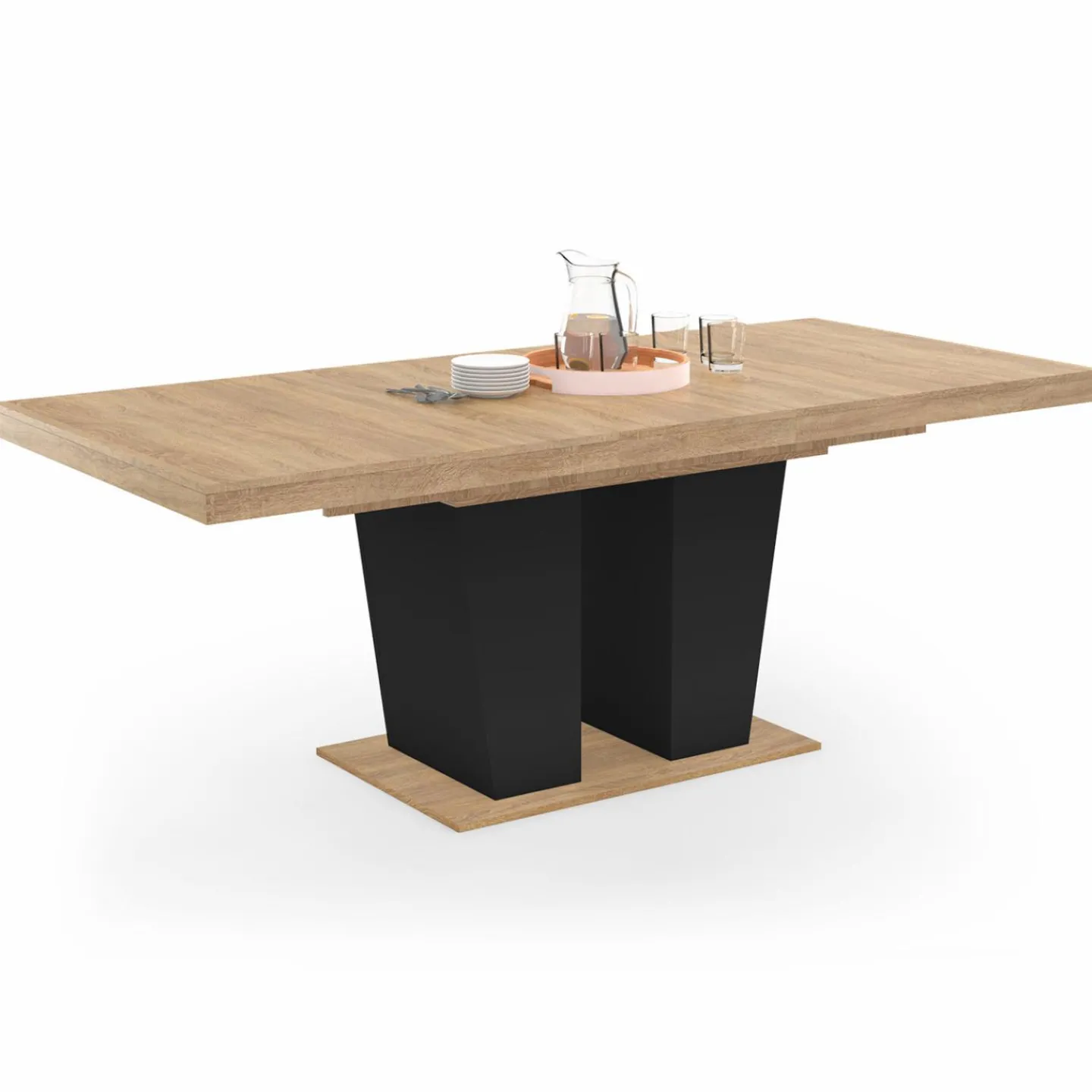 Table à manger extensible avec pied central bois et noir*IDMarket Online