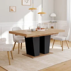 Table à manger extensible avec pied central bois et noir*IDMarket Online