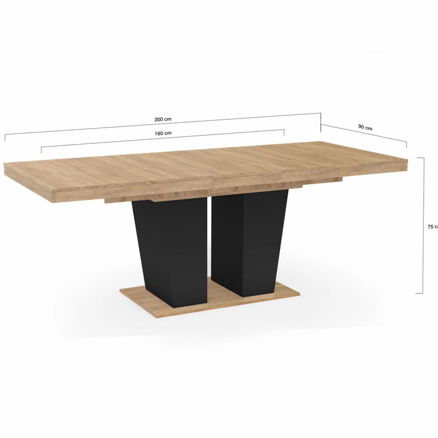 Table à manger extensible avec pied central bois et noir*IDMarket Online