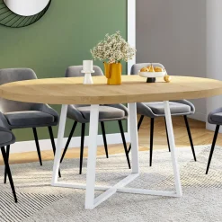 Table à manger extensible ronde 4-8 personnes bois et blanc 110-150 cm*IDMarket Hot