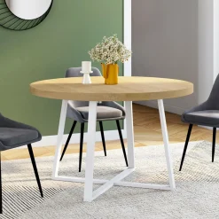 Table à manger extensible ronde 4-8 personnes bois et blanc 110-150 cm*IDMarket Hot