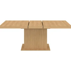 Table à manger extensible 160-200 cm lattes tasseau bois avec rangement pied central 6-10 personnes*IDMarket Clearance