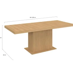 Table à manger extensible 160-200 cm lattes tasseau bois avec rangement pied central 6-10 personnes*IDMarket Clearance