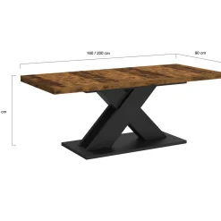 Table à manger extensible rectangle 160-200 cm 6-10 personnes pied X noir et plateau bois foncé*IDMarket Outlet