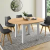 Table à manger extensible ronde en bois 110-150 cm 4-8 personnes plateau façon hêtre*IDMarket