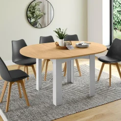 Table à manger extensible ronde en bois 110-150 cm 4-8 personnes plateau façon hêtre*IDMarket