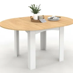 Table à manger extensible ronde en bois 110-150 cm 4-8 personnes plateau façon hêtre*IDMarket