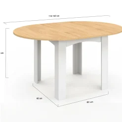 Table à manger extensible ronde en bois 110-150 cm 4-8 personnes plateau façon hêtre*IDMarket