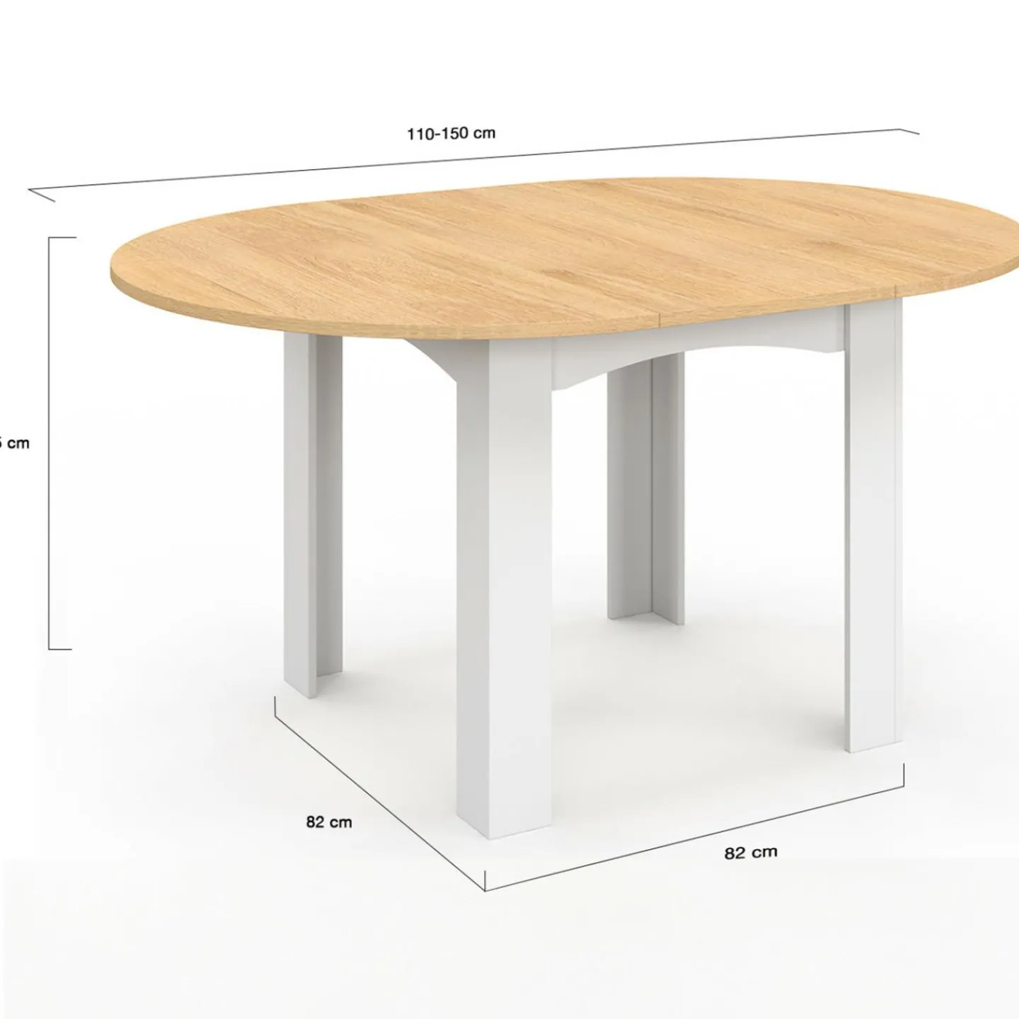 Table à manger extensible ronde en bois 110-150 cm 4-8 personnes plateau façon hêtre*IDMarket